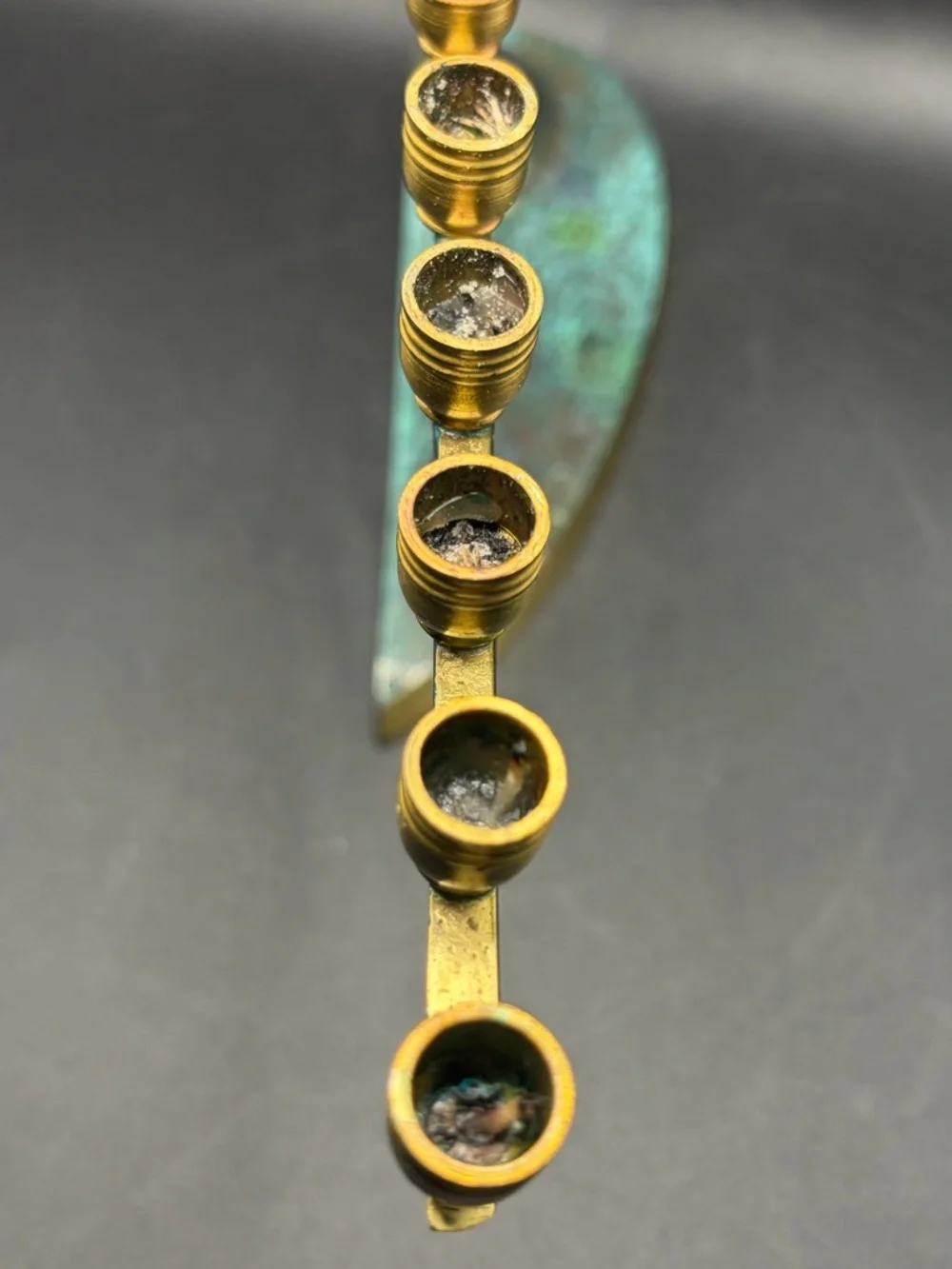 Vintage MCM Israeli Brass &Enamel Hanukkah Menorah Judaica Chanuka Candle Holder